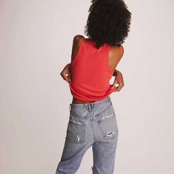 Maeve Racerback Tank Ribbed Square Neck Red - Picture 2 of 5